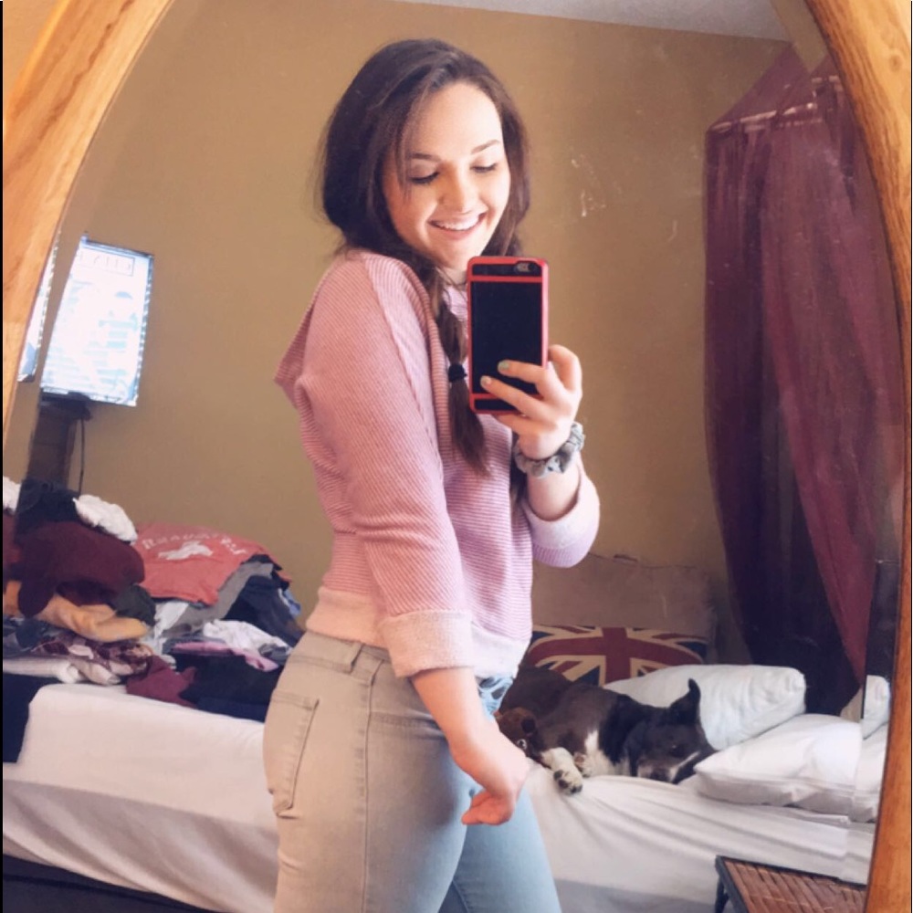 White & Purple Striped Crop Hoodie